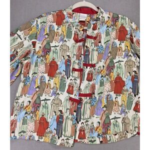 Natori Small Satin Open Front Cardigan Dynasty Mandarin Collar Floral